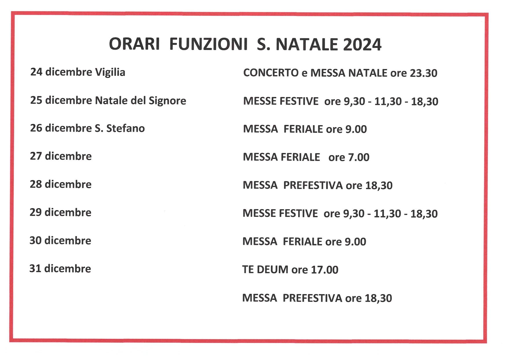 orari liturgie natalizie sf